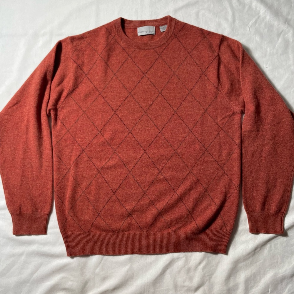 American Blue Pure Cashmere Crewneck argyle clay colored Sweater size M